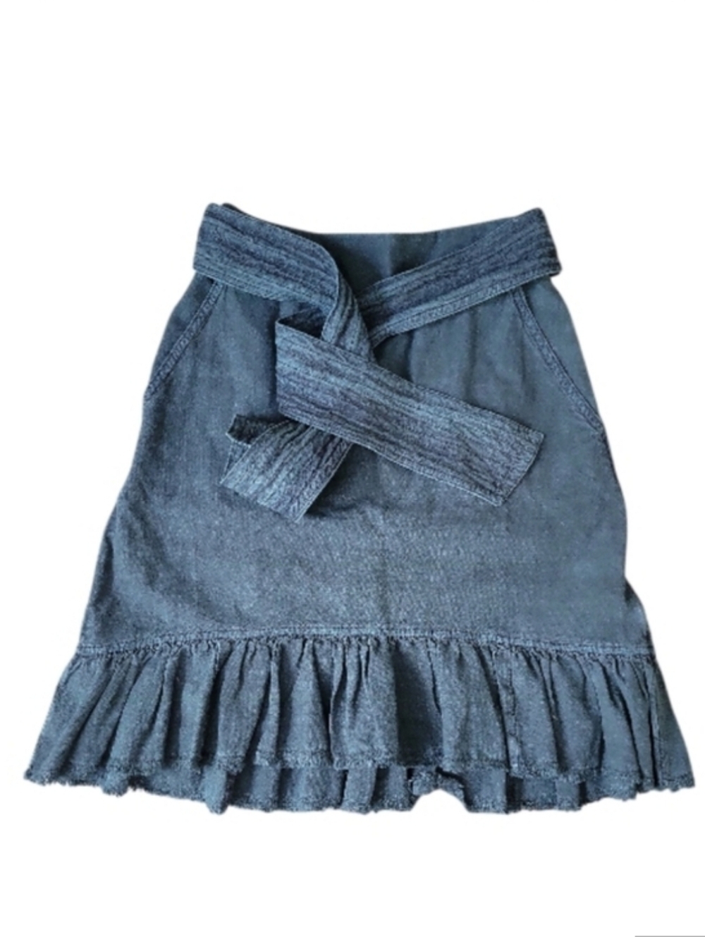 SALE Anthropologie × Pilcro Amora Skirt Ruffled Frayed Hem Belted Tie Waist XS